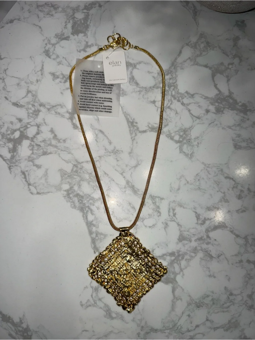 Elan Gold-Tone Textured Square Pendant Necklace